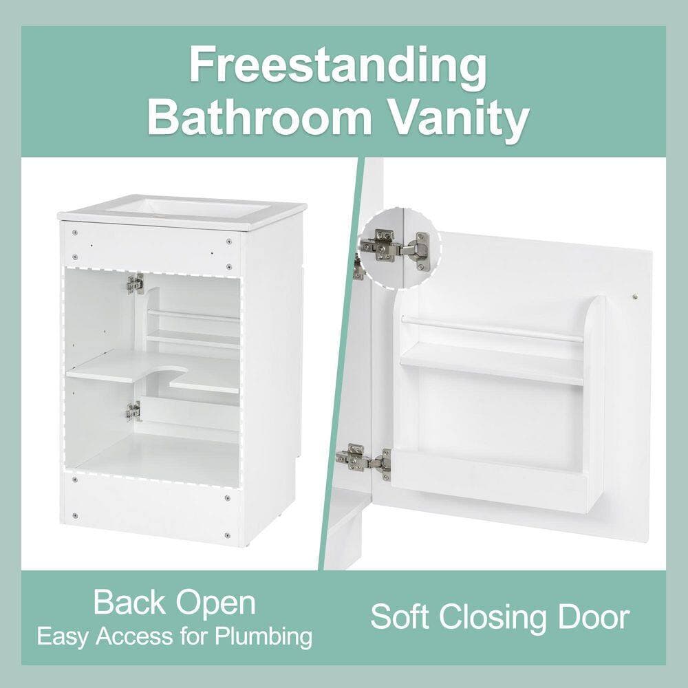 Tahanbath 22.25 in. W x 5.25 in. D x 23 in. H Bathroom Storage Wall Cabinet in White with Ceramic Sink (3)