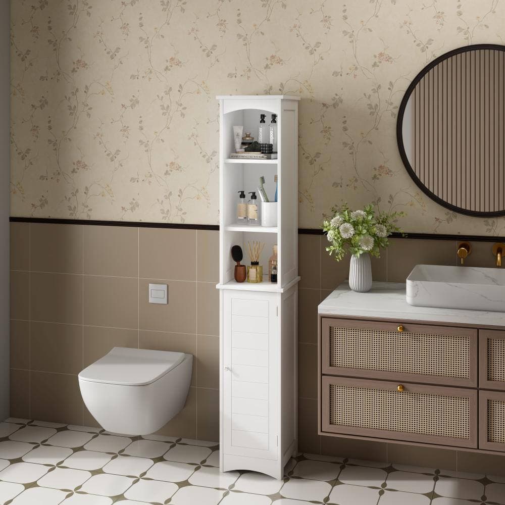 Miscool Avex 11.81 in. W x 11.81 in. D x 64.17 in. H White Wood Freestanding Bathroom Storage Cabinet with Adjustable Shelves (2)