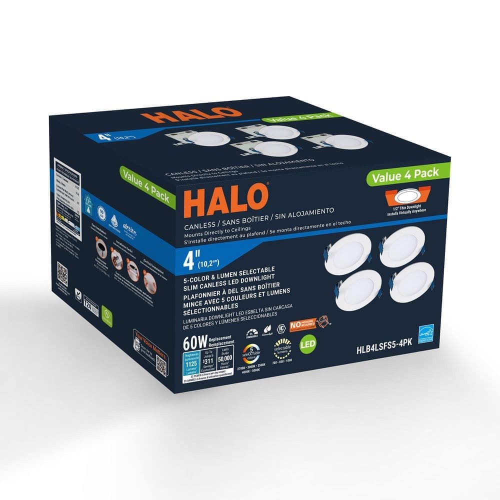 HALO 4-Pack 4 in. Selectable CCT Use in New Construction/Remodel/Retrofit Installation, Integrated LED Downlight (3)