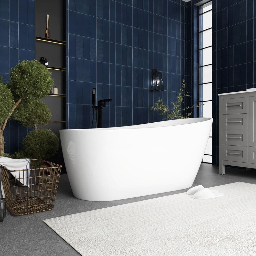 JimsMaison 59 in. x 30 in. Acrylic Freestanding Flatbottom Soaking Bathtub with Reversible Drain in Glossy White (3)