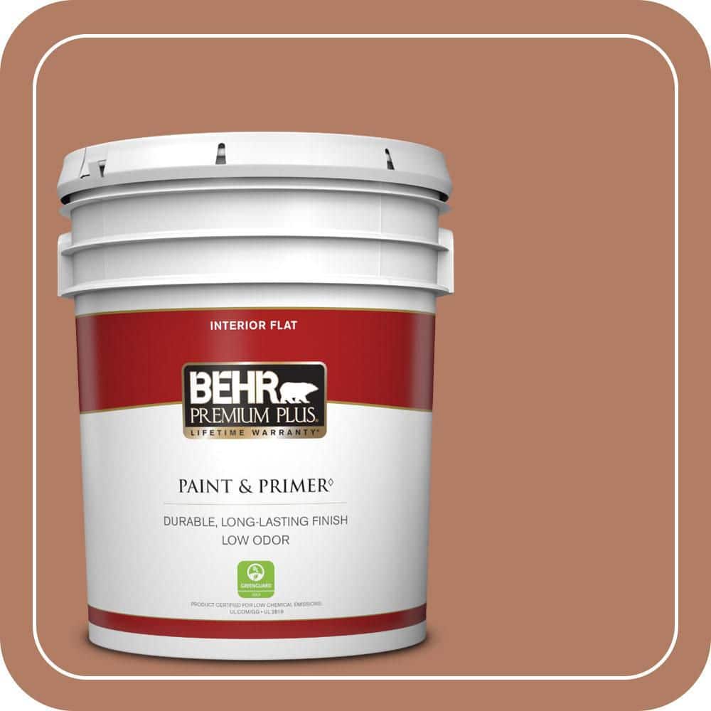 BEHR PREMIUM PLUS 5 gal. #PMD-84 Pecan Flat Low Odor Interior Paint & Primer
