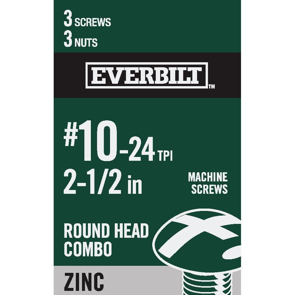 Everbilt #10-24 x 2-1/2 in. Zinc Plated Combo Round Head Machine Screw (3-Pack) (1)