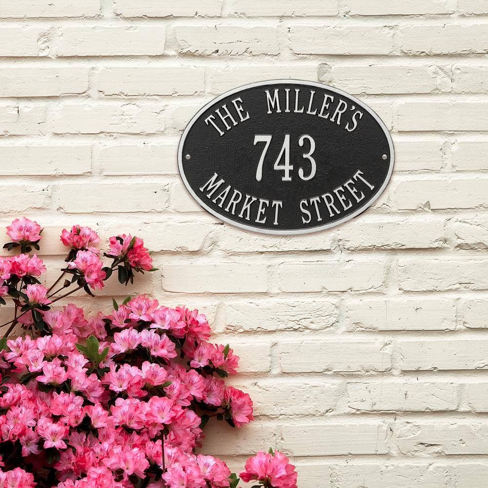 Whitehall Products Oval Hawthorne Standard Black/Silver Wall 3-Line Address Plaque (2)