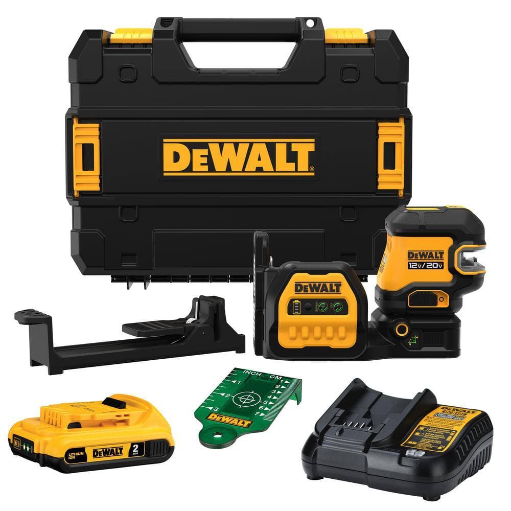 DEWALT 20V Max Lithium-Ion Cordless Green Cross-Line Laser Level Kit, (1) 2.0Ah Battery, Charger, and TSTAK Case