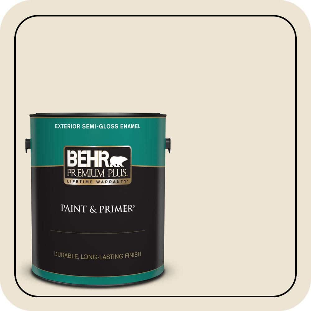 BEHR PREMIUM PLUS 1 gal. #T14-3 Miami Weiss Semi-Gloss Enamel Exterior Paint & Primer