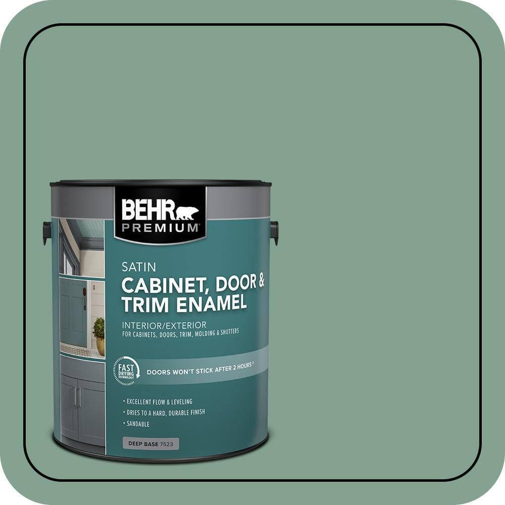 BEHR PREMIUM 1 gal. #MQ6-11 Mossy Bench Satin Enamel Interior/Exterior Cabinet, Door & Trim Paint