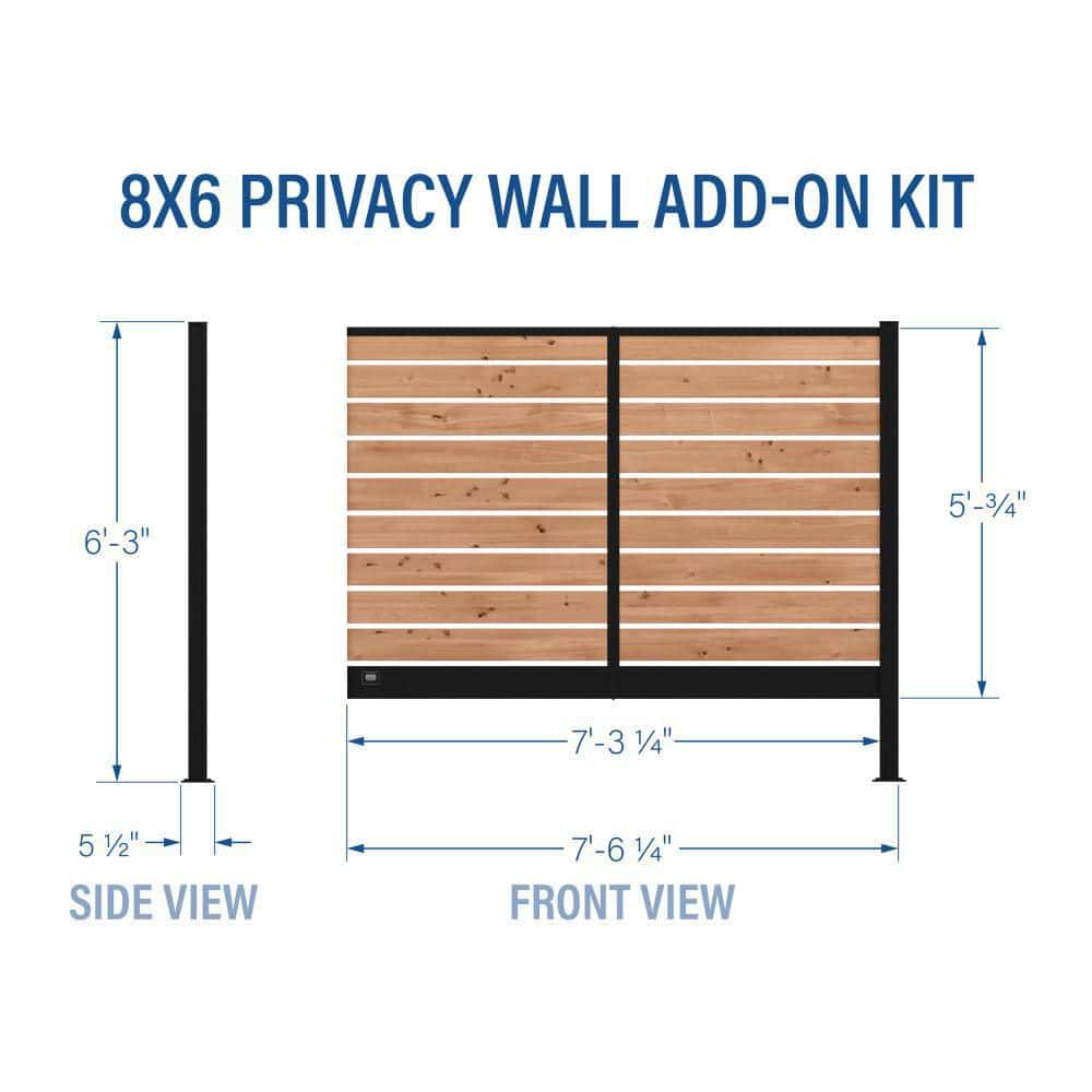 Backyard Discovery 6 ft. x 8 ft. Cedar Wood Outdoor Flat Top Privacy Wall Add-On Extension Kit with Durable Aluminum Posts (3)