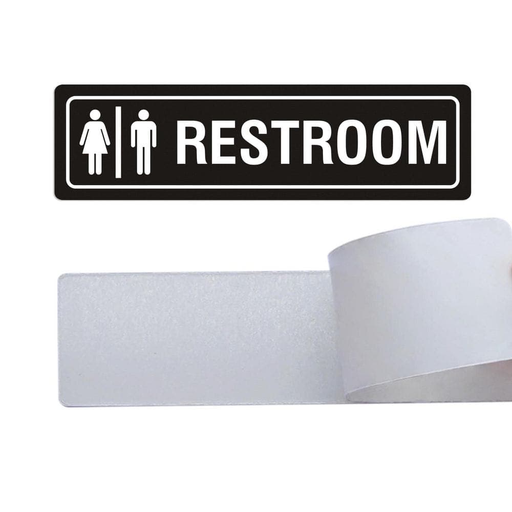 LAIFUCAM 2-Pack Self-Adhesive Metal Black Finish Restroom Sign for Office Bathroom Wall or Door Unisex UV-Protected (1)