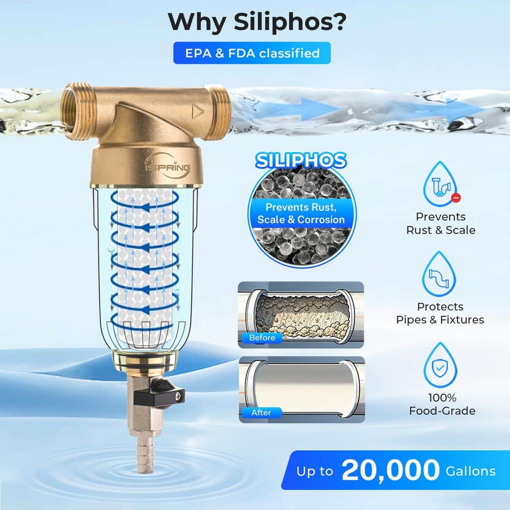 ISPRING 200-Micron Reusable Spin Down Sediment Water Filter w/ Siliphos, Prevents Scale and Corrosion, 1 in. MNPT, 3/4 in. FNPT (3)