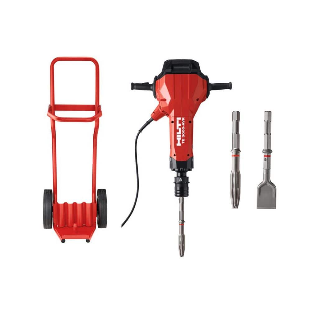 Hilti 15 Amp 120-Volt Hex 28-Corded Brushless 26 in. TE 3000 59.7 lbs. AVR Jackhammer w/ Trolley, Cord and Chisels