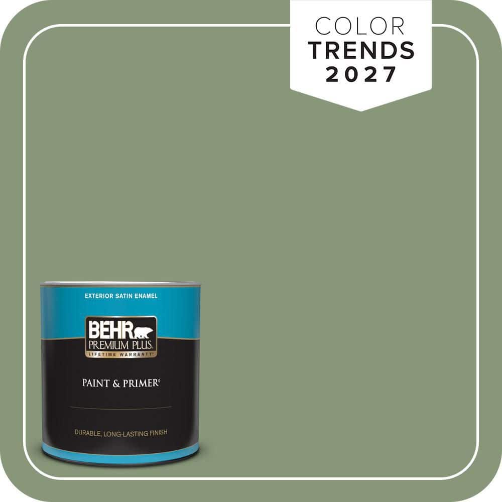 BEHR PREMIUM PLUS 1 qt. #S390-5 Laurel Tree Satin Enamel Exterior Paint & Primer