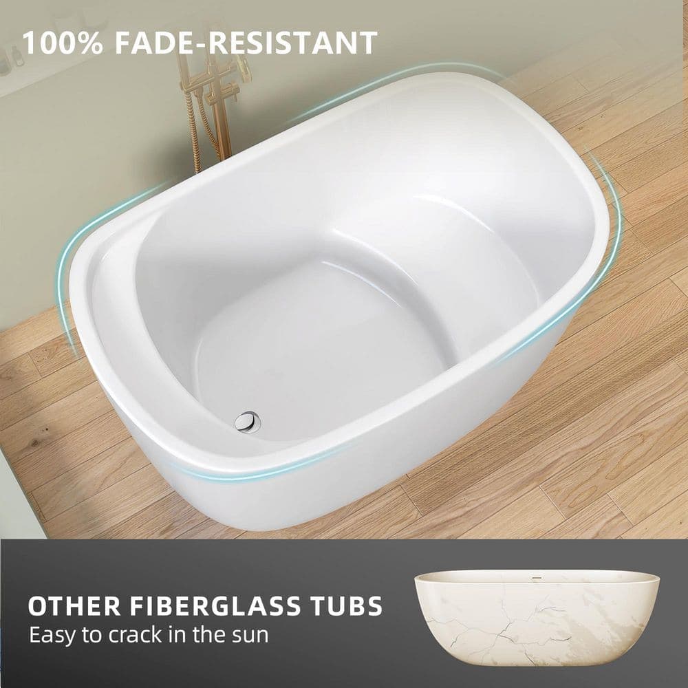 Zeafive Yam 47 in. x 31.5 in. Acrylic Freestanding Soaking Bathtub Flatbottom Stand Alone Tub with Pop-Up Drain in Glossy White (2)