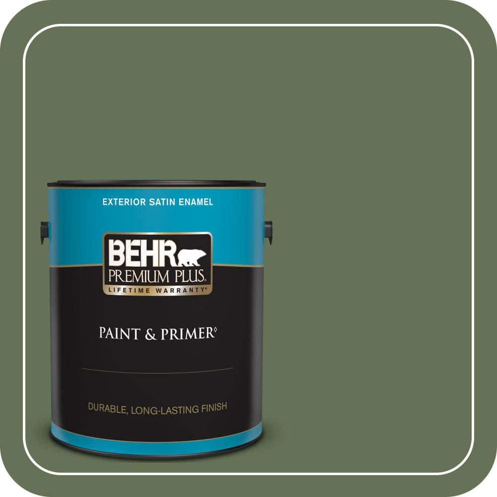 BEHR PREMIUM PLUS 1 gal. #PMD-46 French Tarragon Satin Enamel Exterior Paint & Primer