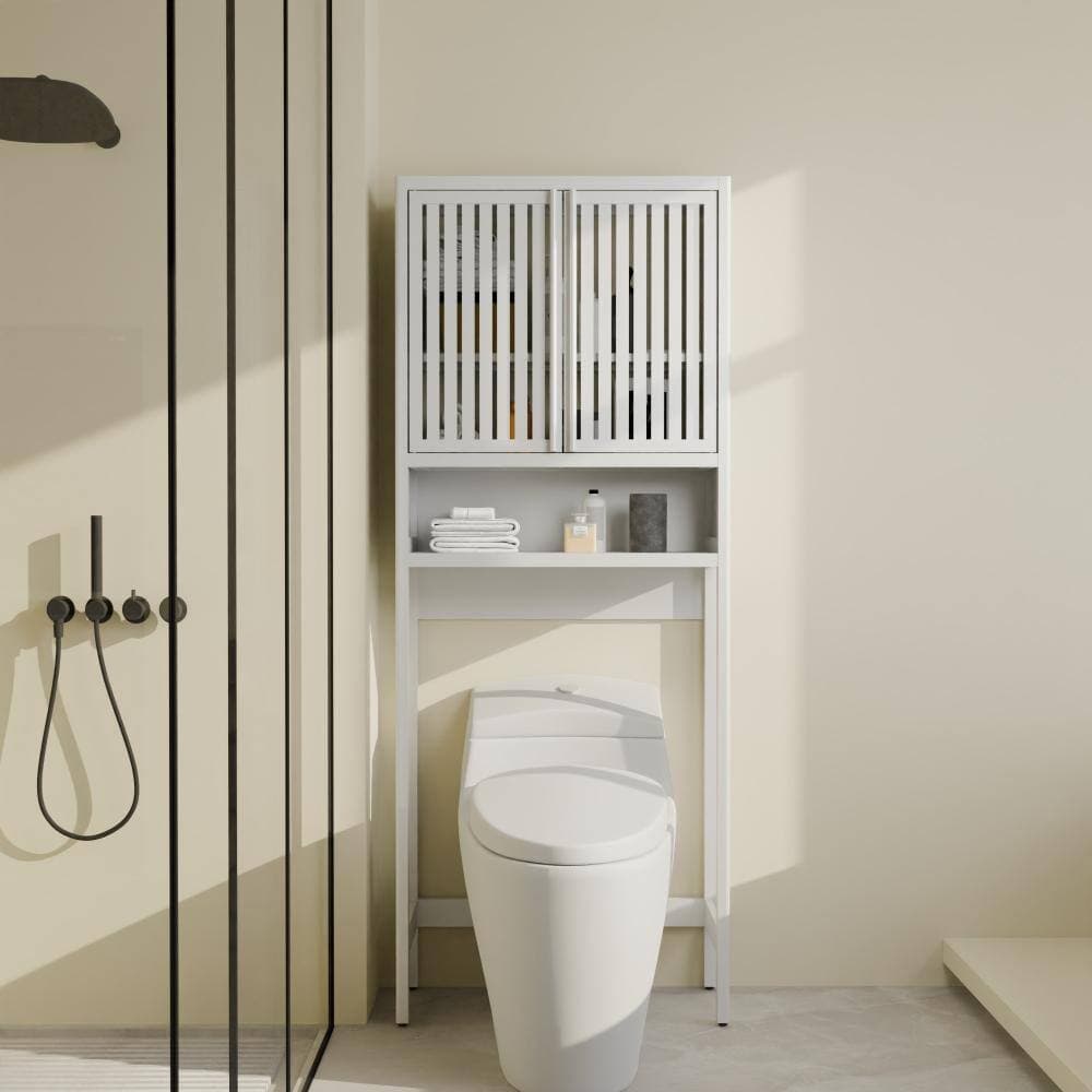 Miscool Avex 25.5 in. W x 10.2 in. D x 64.8 in. H White Bamboo Freestanding Toilet Bathroom Storage Cabinet (2)