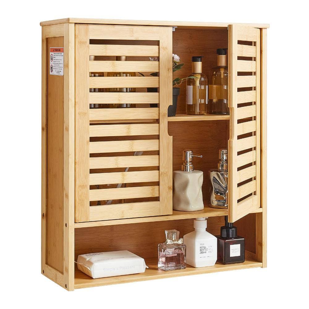 HONGGE Bathroom Wall Cabinet, 2 Doors and Open Partition, Over-the-Toilet Storage with Adjustable Shelf, Medicine Organizer (2)