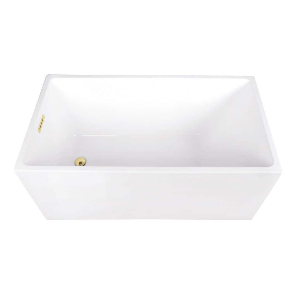 Kingston Brass Aqua Eden 51 in. x 27.7 in. Acrylic Flatbottom Soaking Freestanding Bathtub in Glossy White/Polished Brass with Drain (1)