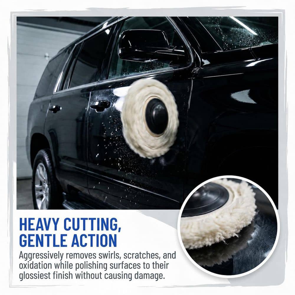 LAIFUCAM 7 Inch Wool Polishing Pad with Easy Clean and Install for Cutting and Buffing Car Boat Surfaces 3 Pack (3)