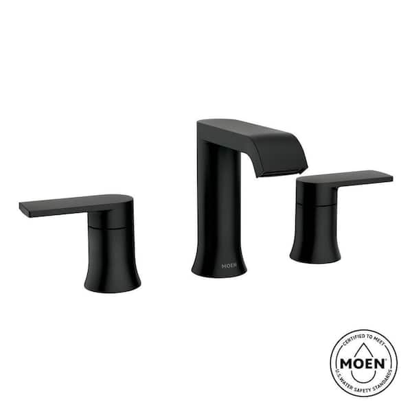 MOEN Genta 8 in. Widespread Double Handle Bathroom Faucet with Drain Kit Included in Matte Black (Valve Included)