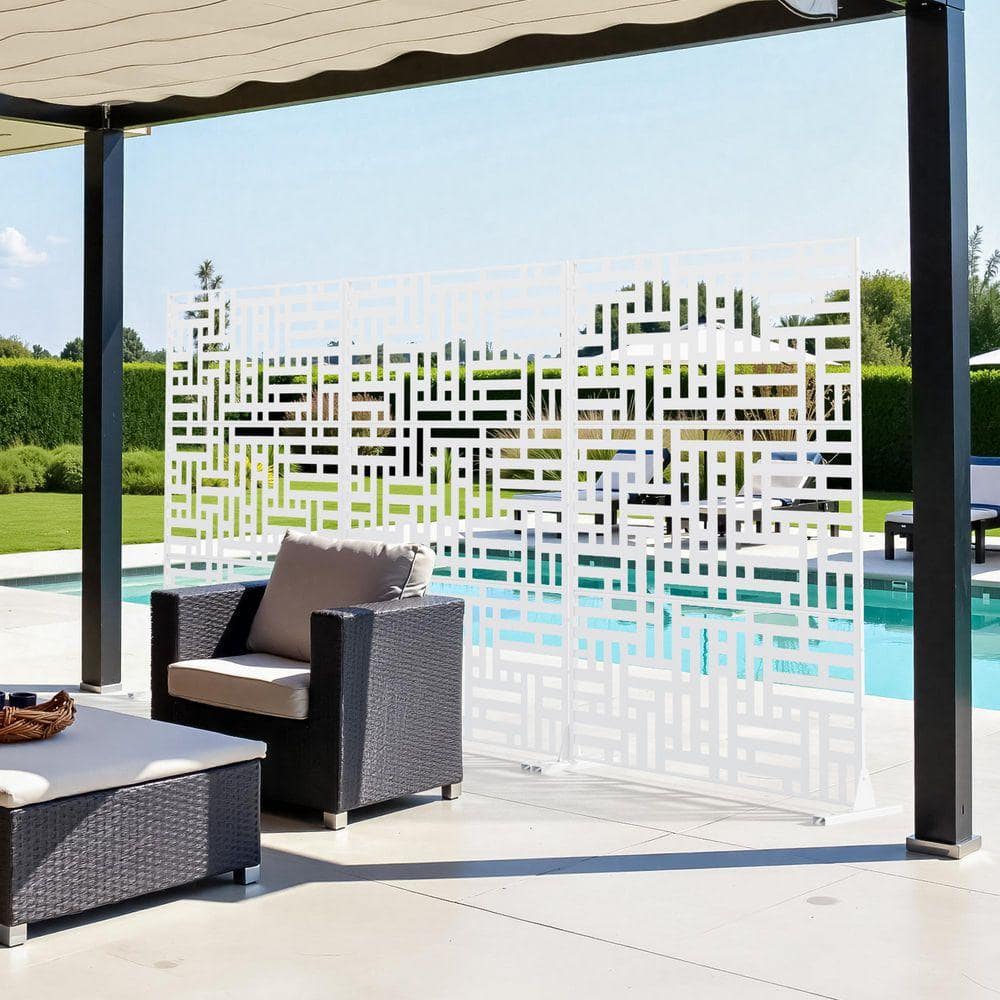 Lirago 75 x 48 in. White Modern Garden Screen Privacy Screen with Rectangle Patterns Wall Decal (2)