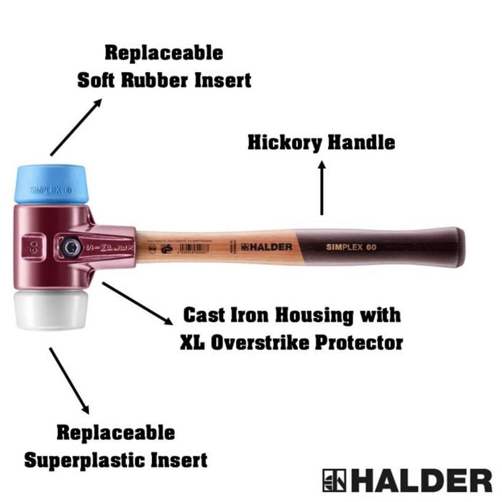 Halder Simplex 60 3.5 lbs. Mallet with Soft Blue Rubber, Non-Marring, Superplastic Inserts (2)