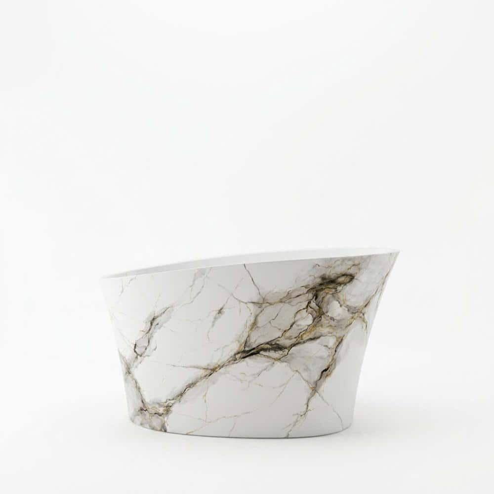 POCCI&VANCCI 51 in. Solid Surface Flatbottom Freestanding Soaking Bathtub with Built-in Seat in White Marble Finish