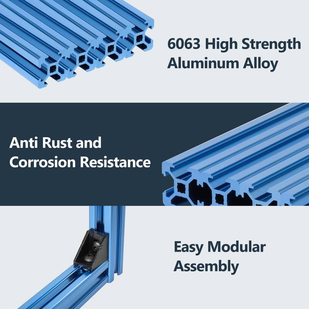 ‎POWERTEC 4-Piece 24 in. 2020 T-Slot Aluminum Extrusion Profile Linear Rail, Anodized Blue, European Standard 20mm x 20mm (2)