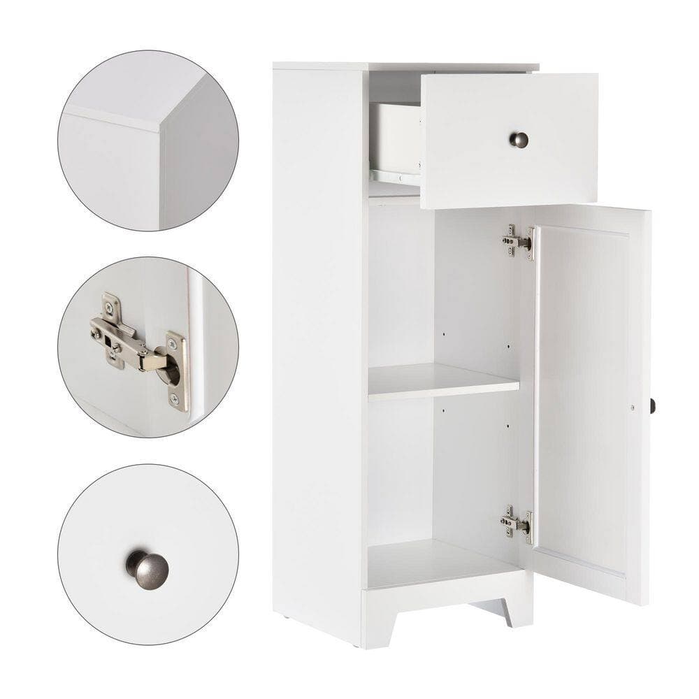 Buruis 12.5 in. W x 11.8 in. D x 35 in. H White Bathroom Linen Cabinet with 1-Drawer and Adjustable Shelf (2)