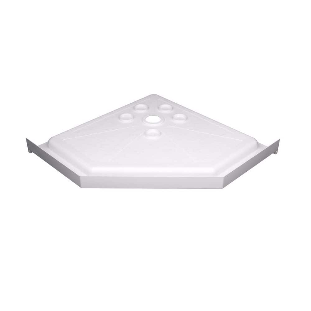 ACE DECOR 36 in. L x 36 in. W Neo-Angle Acrylic Corner Shower Pan Base with Corner Drain in White (2)