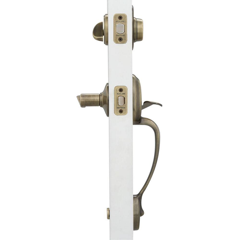 Schlage Plymouth Antique Brass Single Cylinder Door Handleset with Right Handed Accent Handle (2)