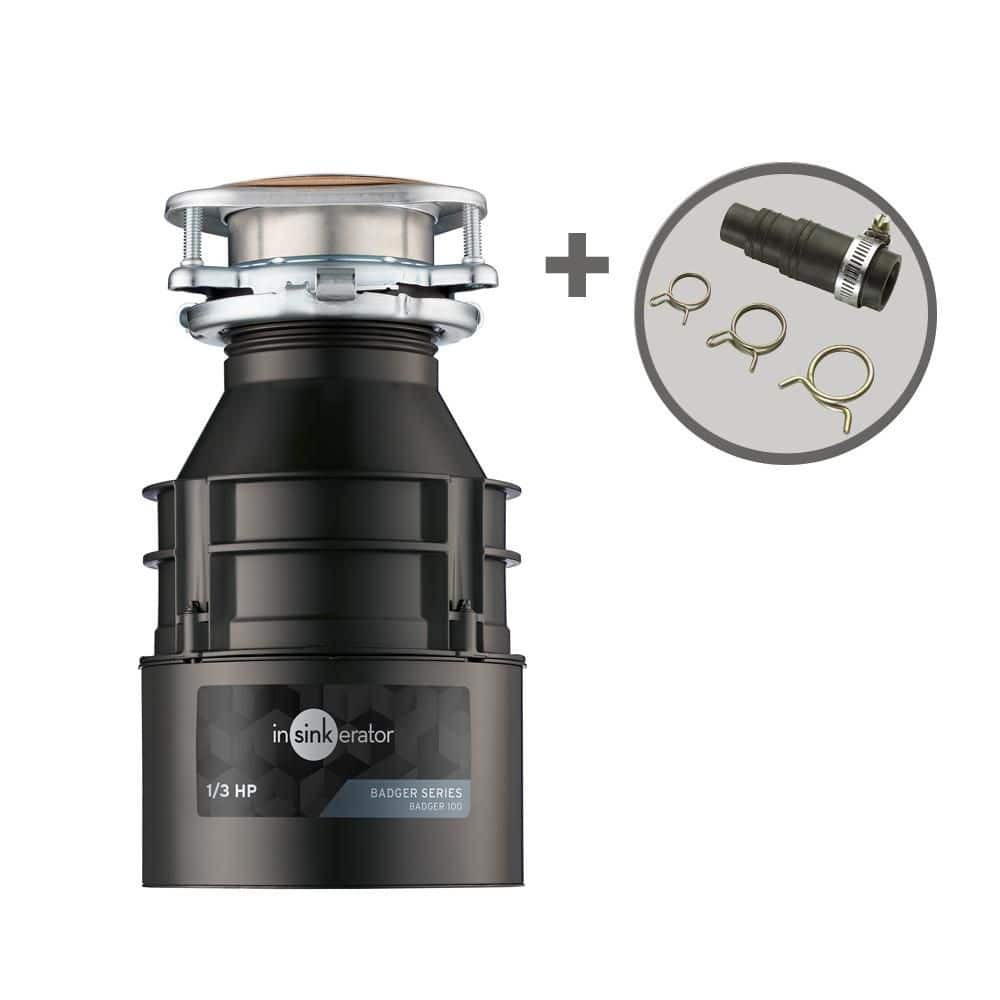 InSinkErator Badger 100, 1/3 HP Continuous Feed Kitchen Garbage Disposal with Dishwasher Connector, Badger Series