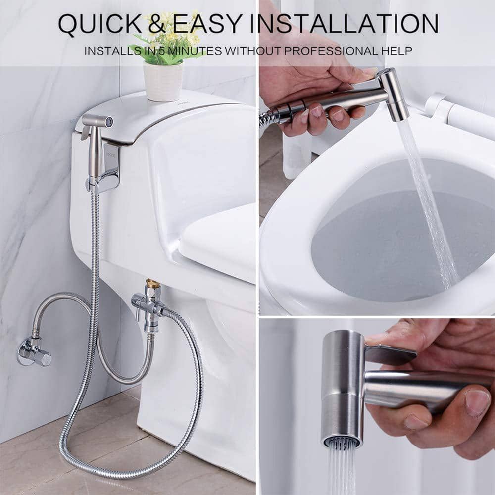 INSTER Non-Electric Stainless Steel Handheld Bidet Sprayer for Toilet Bidet Attachment Easy to Install Cloth Diaper Sprayer Set (2)