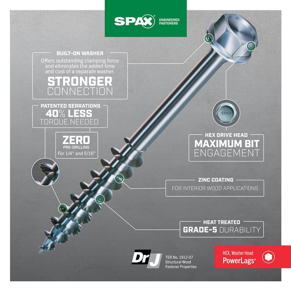 SPAX . Interior Hex Head Structural Wood Lag Screws Powerlags Hex ( Each) Bulk Pail Bit Included (4)