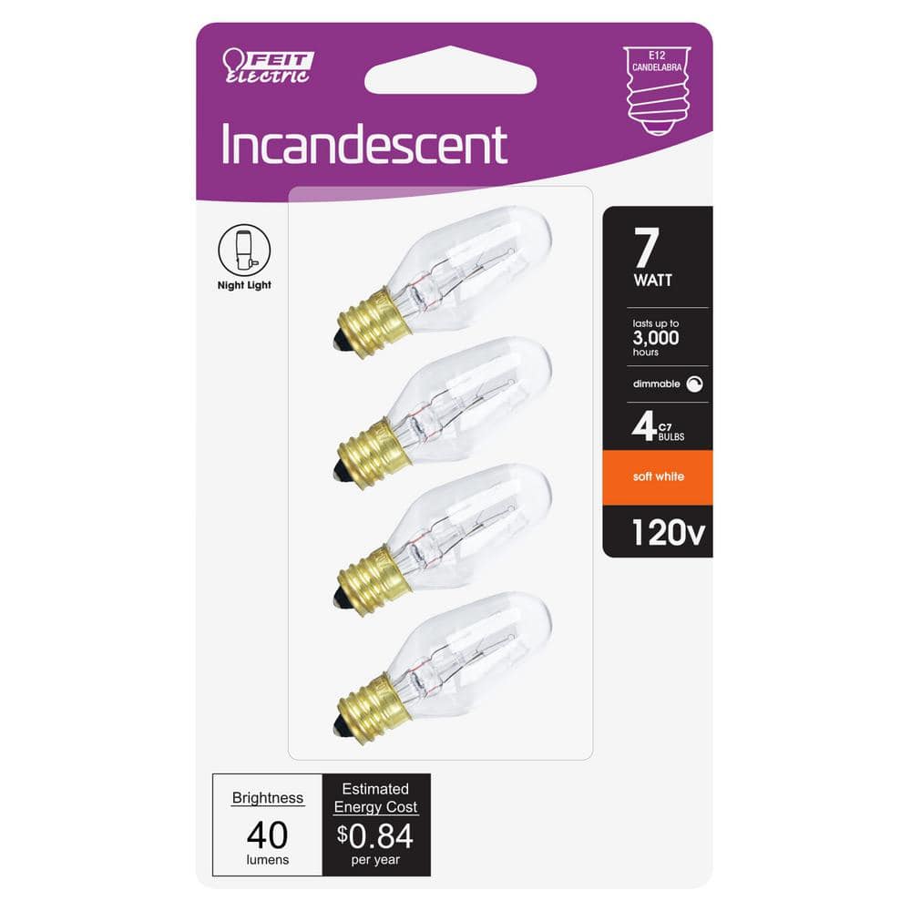 Feit Electric 7-Watt Equivalant C7 2700K Clear Incandescent E12 Night Light Bulb (4-Pack) (4)