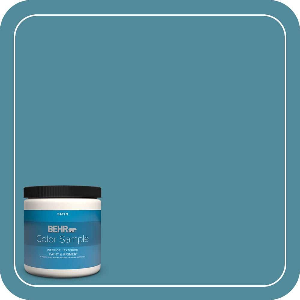 BEHR PREMIUM PLUS 8 oz. #S460-5 Blue Square Satin Enamel Interior/Exterior Paint & Primer Color Sample (1)