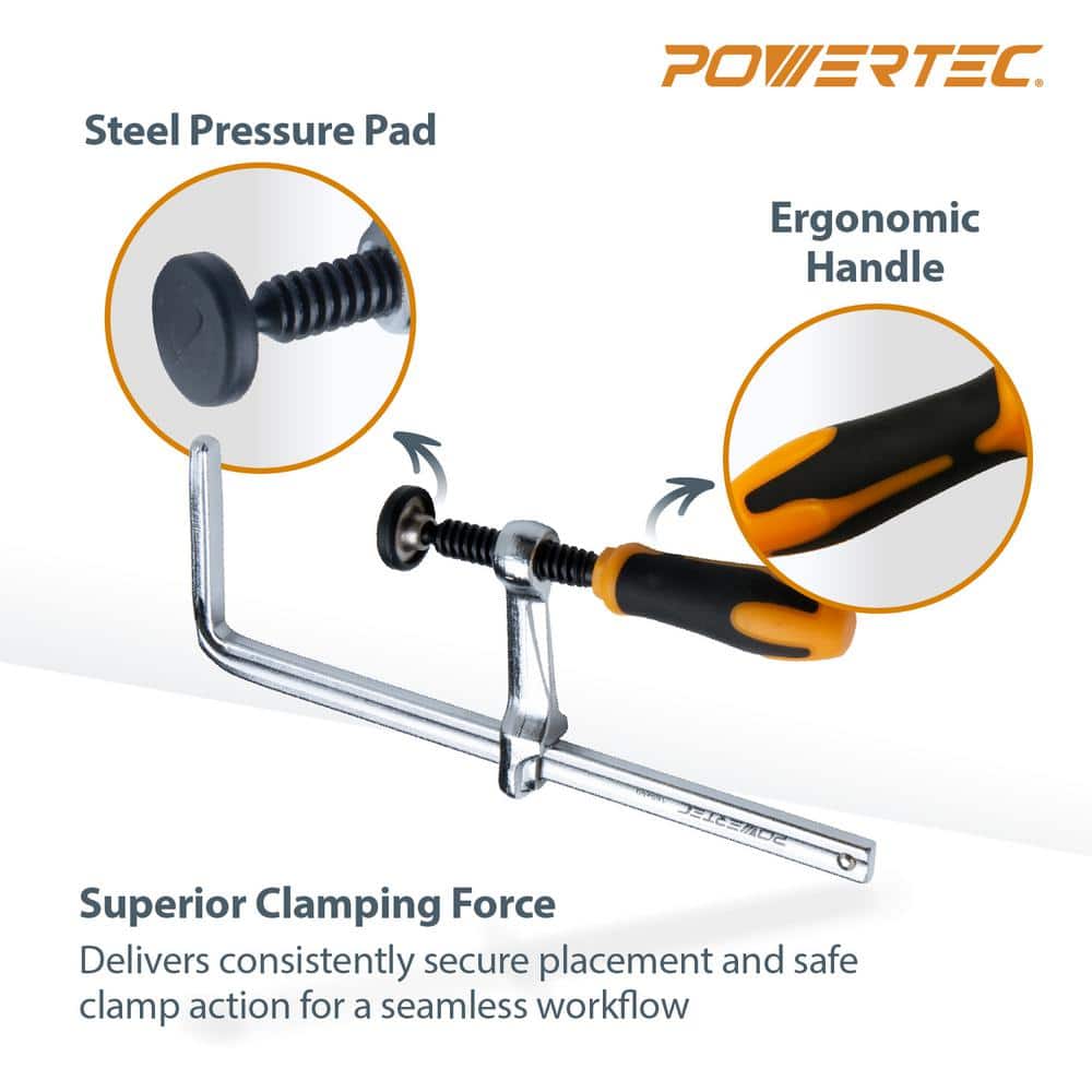 ‎POWERTEC 7 in. Quick Screw Guide Rail Clamp with 2-3/8 in. Throat Depth (2-Pack) (3)