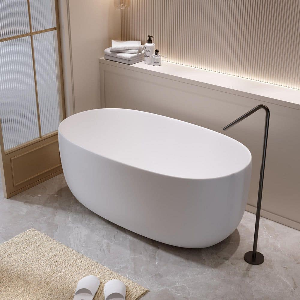 AVAXA 25 in. Solid Surface Stone Resin Flatbottom Freestanding Double Slipper Soaking Bathtub (3)