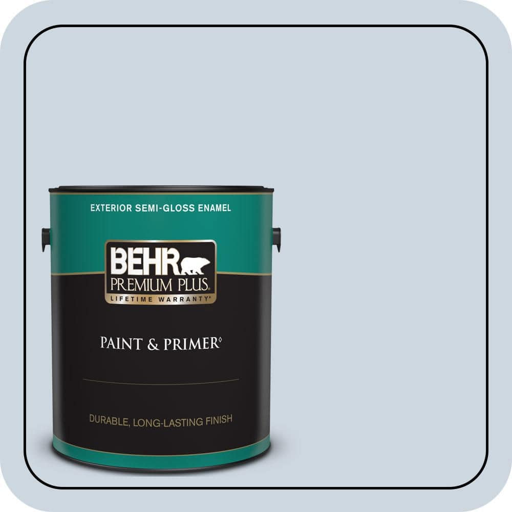 BEHR PREMIUM PLUS 1 gal. #MQ3-60 Blue Gossamer Semi-Gloss Enamel Exterior Paint & Primer