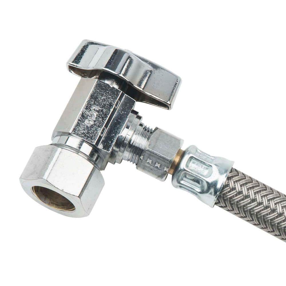 BrassCraft Toilet Kit: 12 in. Braided Supply Line with 1/2 in. Comp x 3/8 in. Comp 1/4 Turn Ball Angle Valve and Flange (2)
