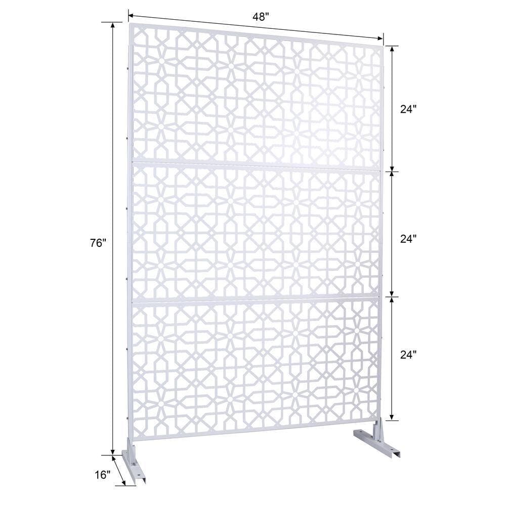 Unbranded 4 ft. x 6.3 ft. White Steel Outdoor Privacy Screen, Freestanding Decorative Privacy Fence Panels for Deck Balcony Patio (2)