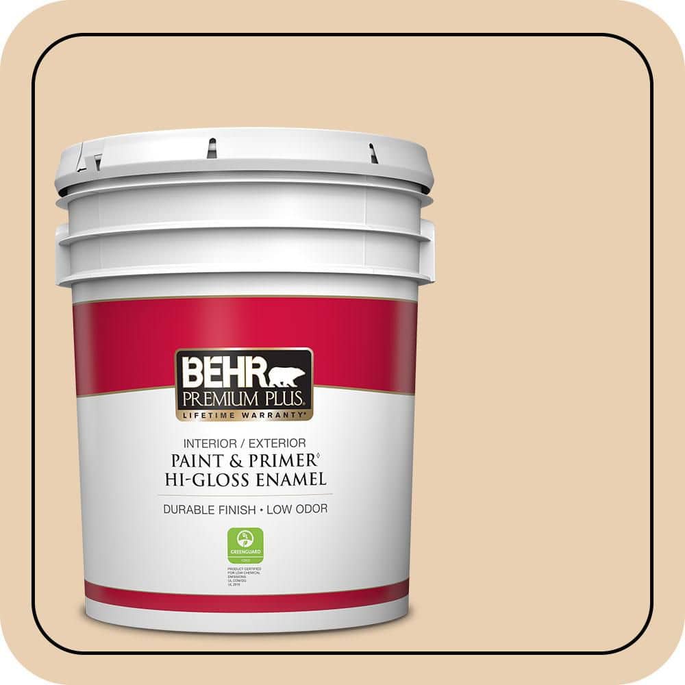 BEHR PREMIUM PLUS 5 gal. #S290-2 White Bean Hummus Hi-Gloss Enamel Interior/Exterior Paint & Primer