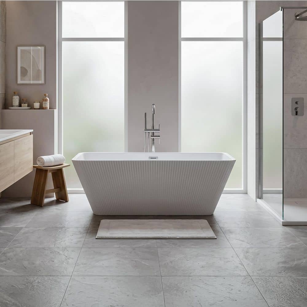Dreamwerks Palazzo 67 in. x 30 in. Acrylic Freestanding Soaking Bathtub with Center Drain in Fluted White (3)