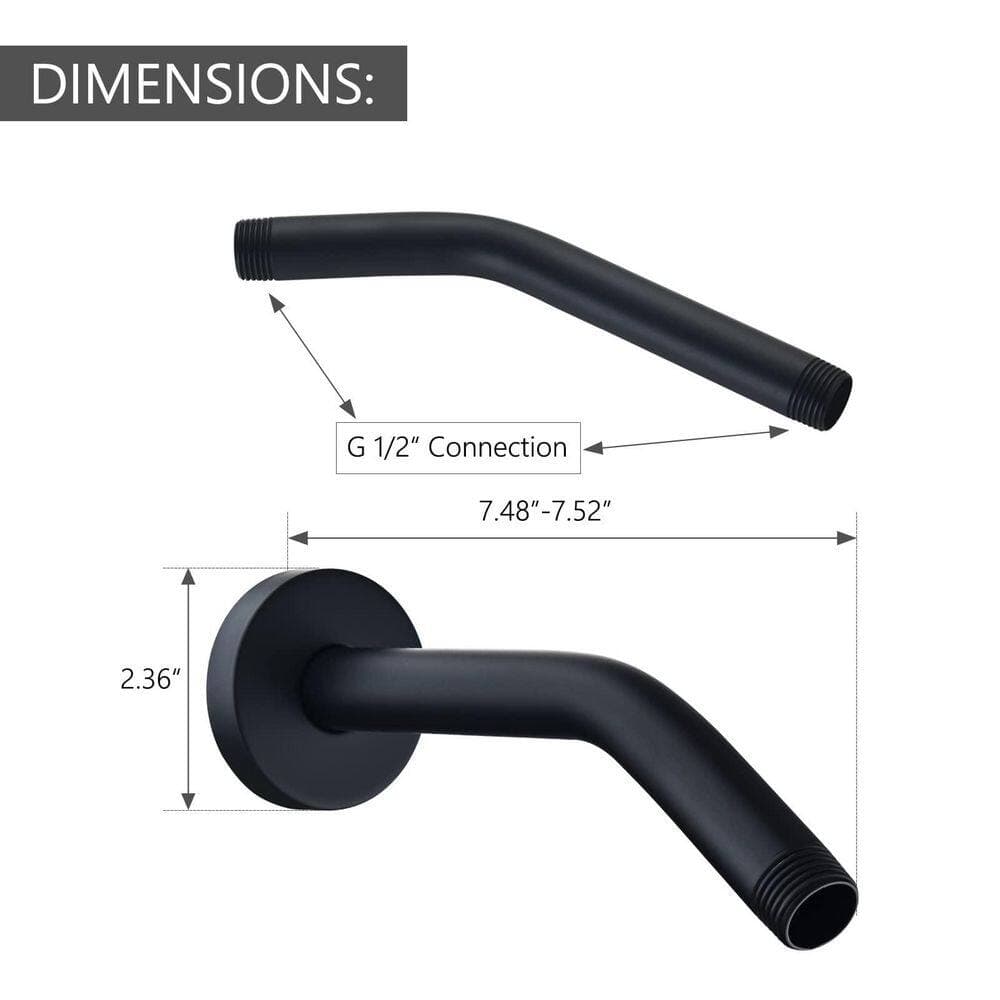 Helhom Anti-leakage Ceiling Wall Mounted Bend Accessories, Basic Shower Arm and Flanged, Matte Black (3)