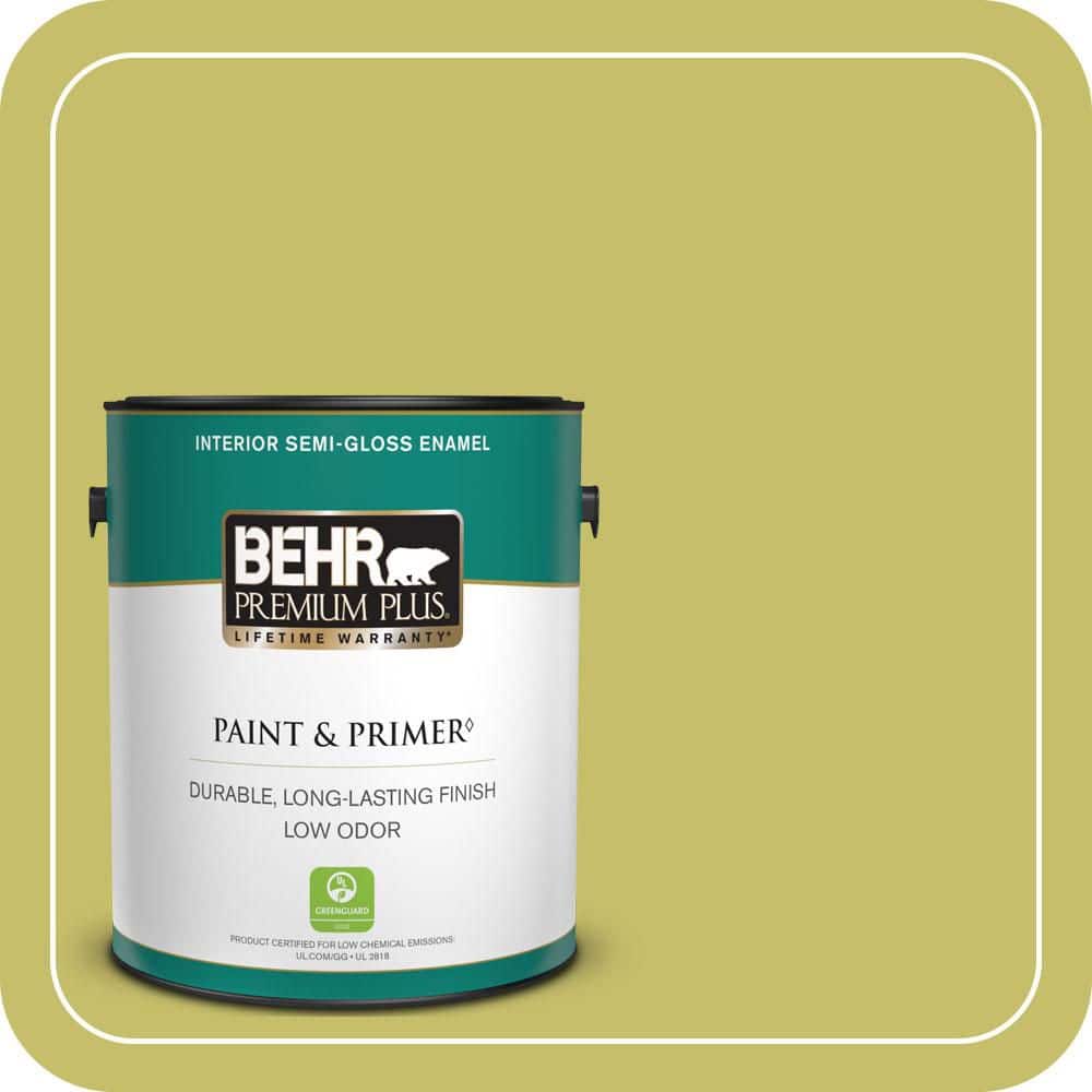 BEHR PREMIUM PLUS 1 gal. #P350-5 Go Go Lime Semi-Gloss Enamel Low Odor Interior Paint & Primer