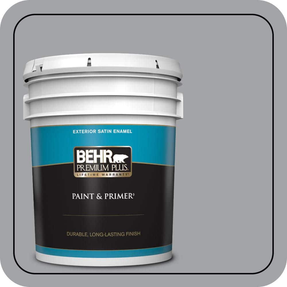 BEHR PREMIUM PLUS 5 gal. #N530-4 Power Gray Satin Enamel Exterior Paint & Primer