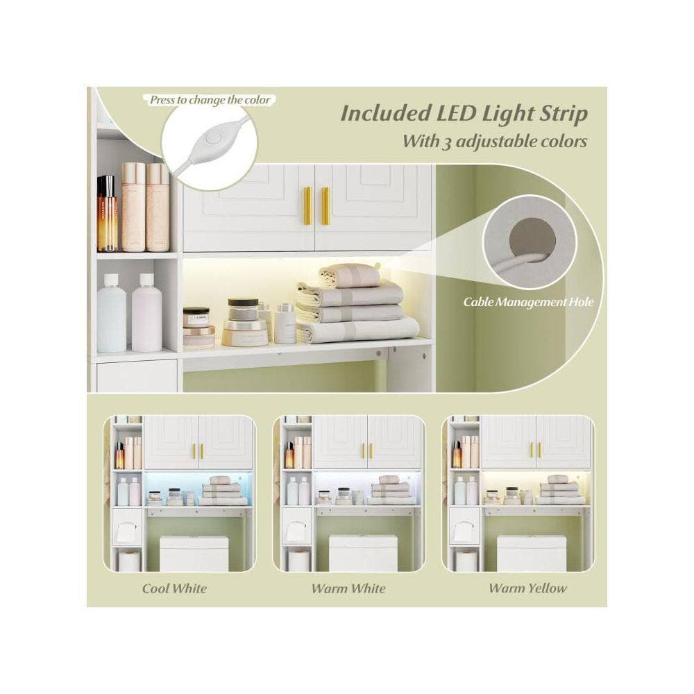 Boyel Living 31.5 in. W x 67.5 in. H x 8 in. D White Over The Toilet Storage with Doors and LED light strip (3)