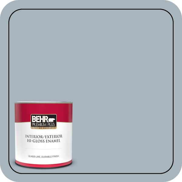 BEHR PREMIUM PLUS 1 qt. #MQ5-23 Intercoastal Gray Hi-Gloss Enamel Interior/Exterior Paint & Primer (2)