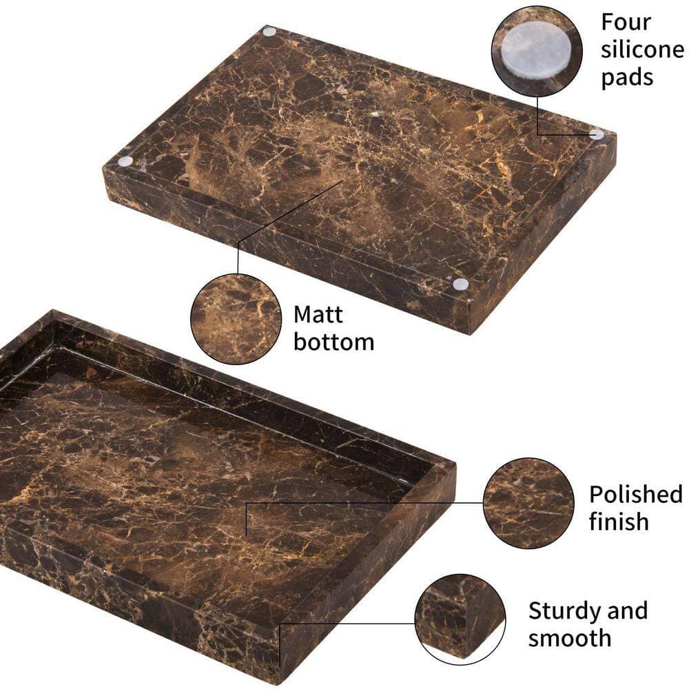 Numhew Countertop Marble Decorative Bathroom Tray with Luxury Natural Stone Finish in Dark Brown for Bathroom Vanity (3)