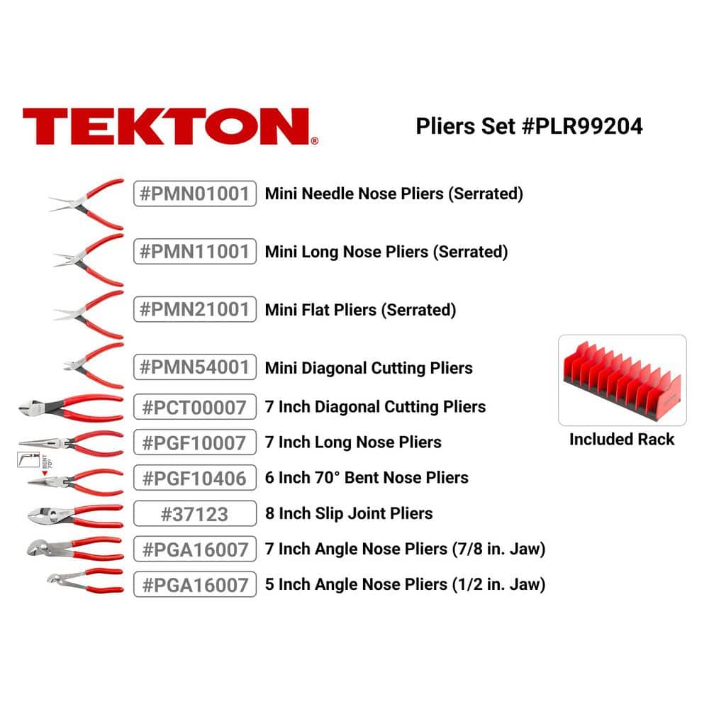 TEKTON 10-Piece Gripping, Cutting, Mini Pliers Set with Rack (2)
