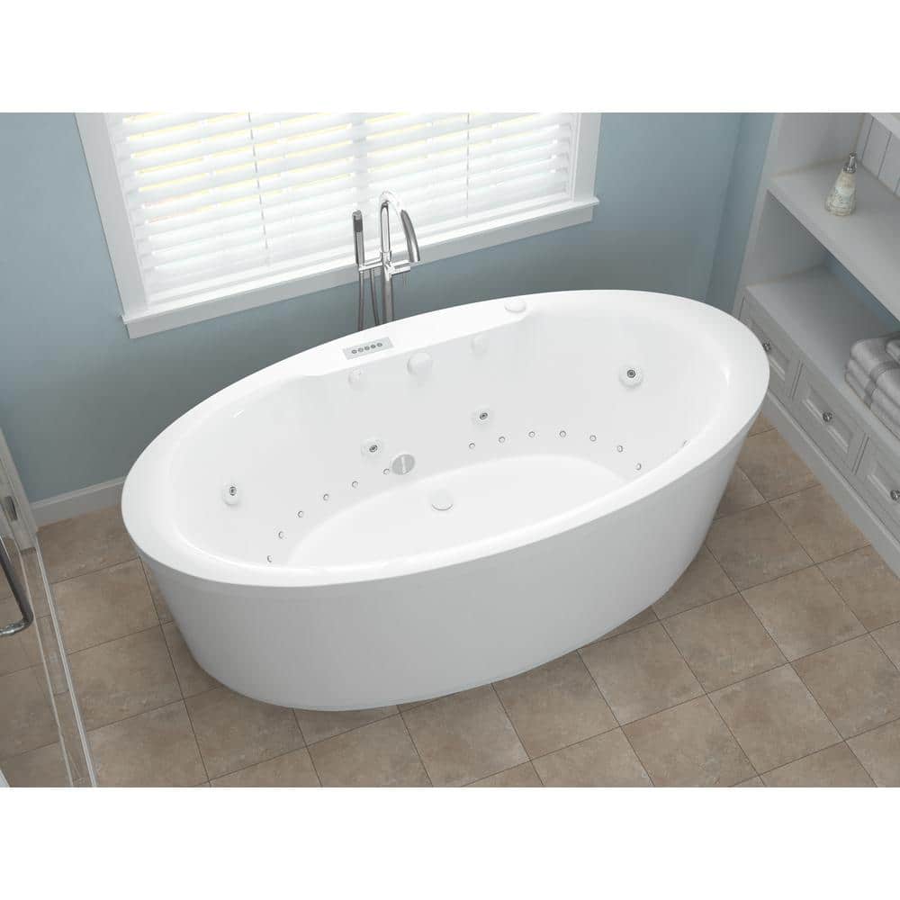 Universal Tubs Sunstone Diamond Series 5.7 ft. Acrylic Center Drain Flatbottom Whirlpool and Air Freestanding Bathtub in White (3)