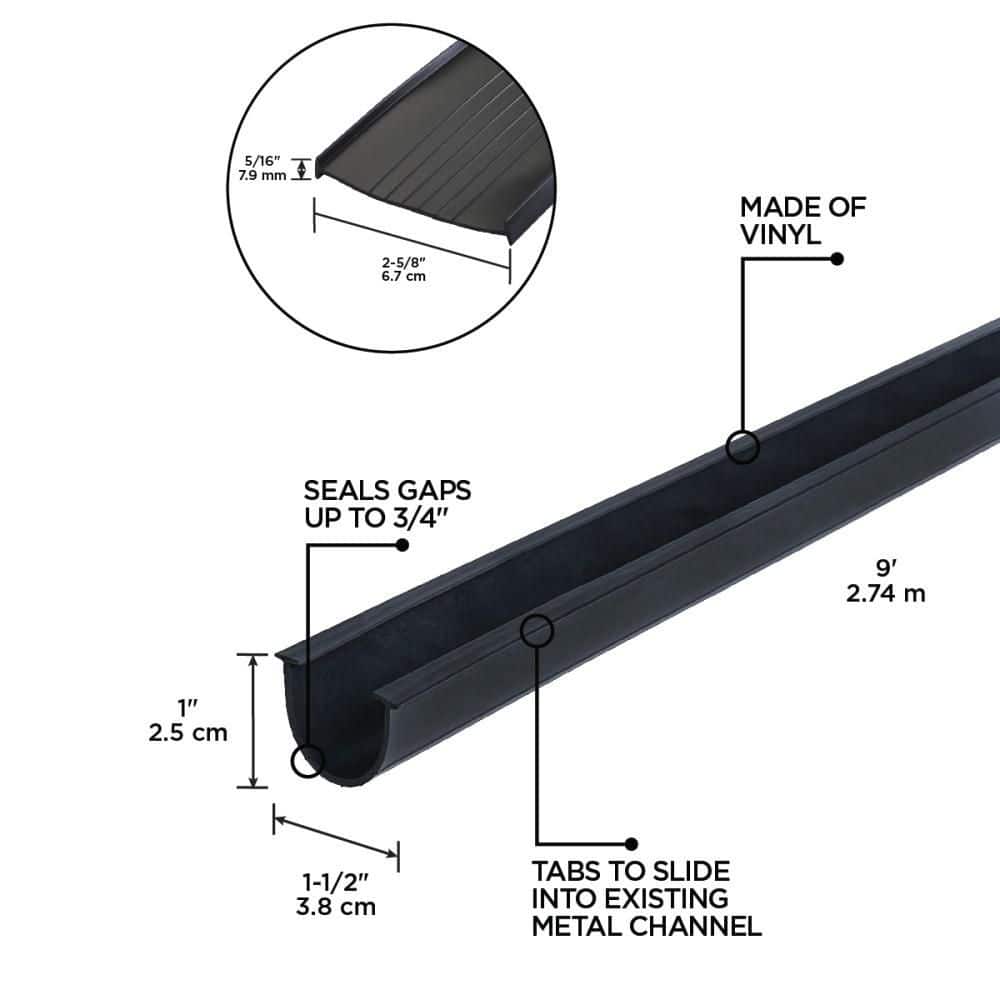 M-D Building Products 2.625 in. x 9 ft. Black Vinyl Garage Door Seal Replacement Insert (2)